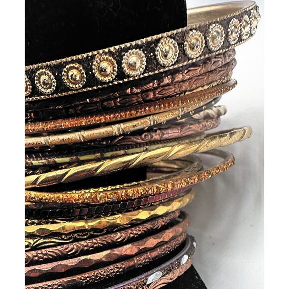 31 Boho Chic mixed metal gold & brown colored stack bangle bracelets, J-01-68 - Picture 7 of 13